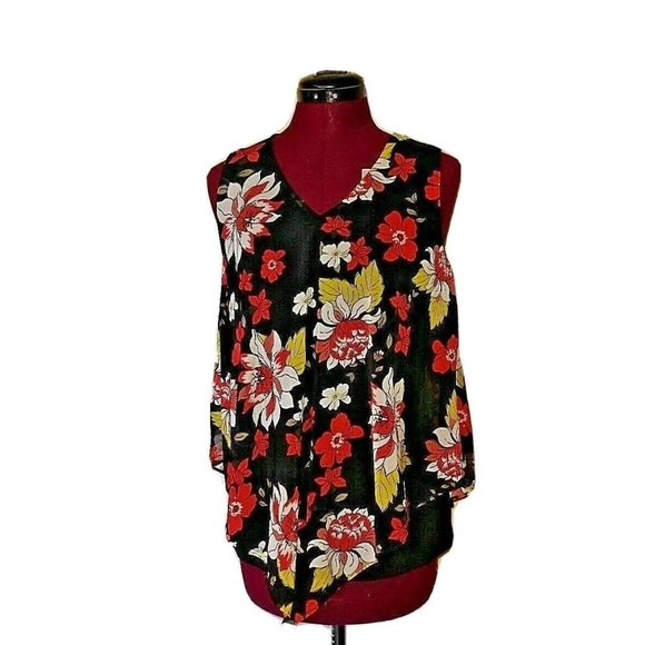 Alfani Top Size Petite Medium Sleeveless Asymmetrical V Neck Black Wispy… - Picture 1 of 9